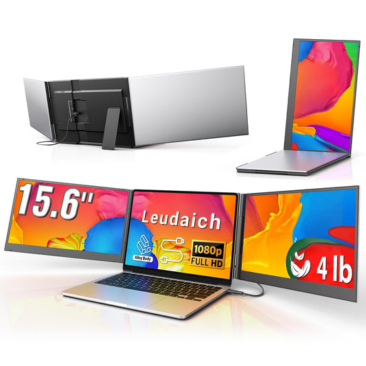 15.6'' Laptop Triple Screen Extender One Cable Connection, 1080P FHD IPS Portable Dual Monitor with Speaker, Ultra-Slim Travel Monitor for 13-17.3" Laptops, Compatible with MacOS, Windows, Android