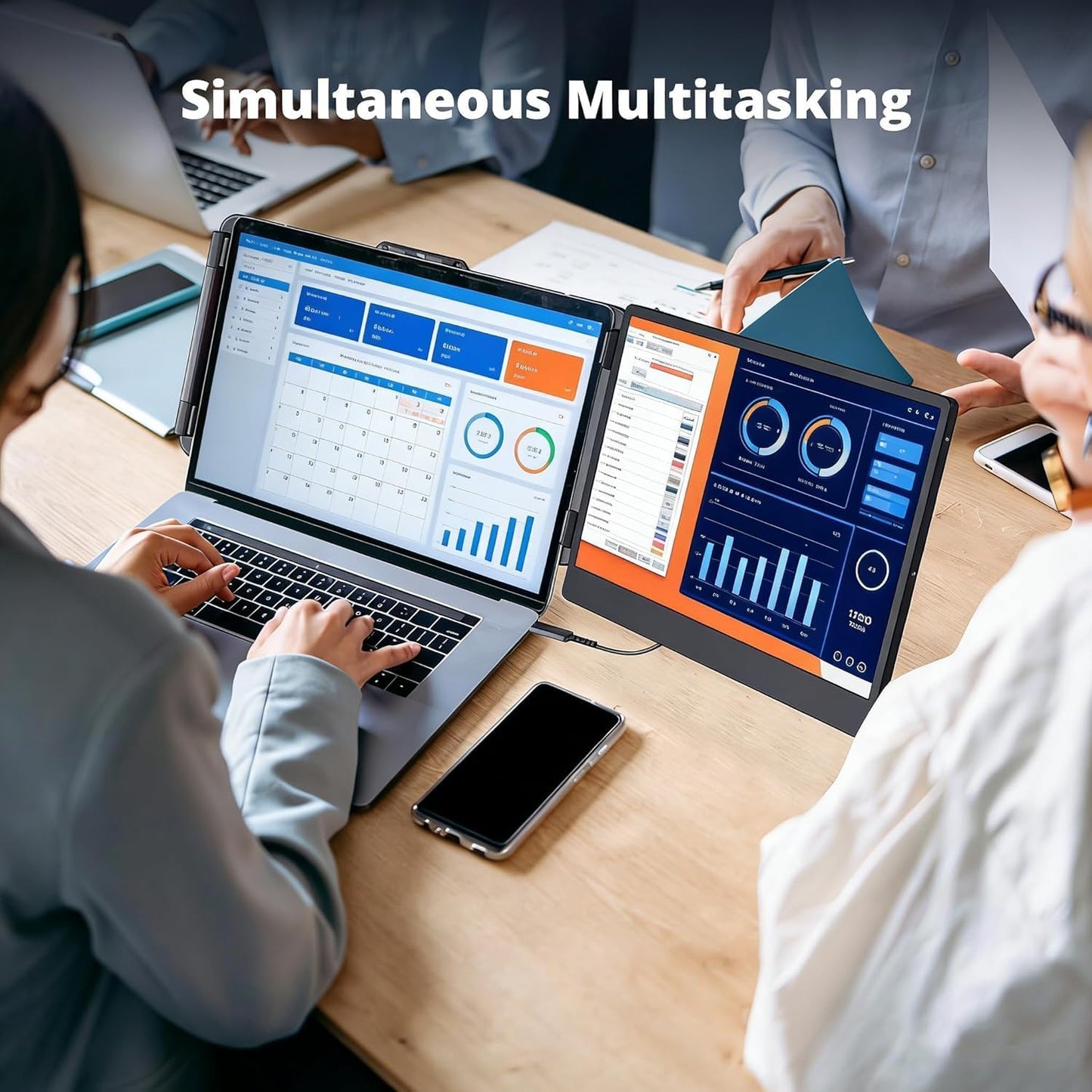 14" Laptop Screen Extender, FHD 1080P IPS Dual Screen Travel Monitor Extender, Portable Monitor for Laptops 13-16" with HDMI/USB-A/Type-C, Plug n Play for Mac, Win, Android