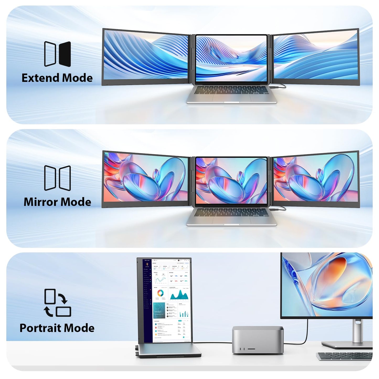 15.6'' Laptop Triple Screen Extender One Cable Connection, 1080P FHD IPS Portable Dual Monitor with Speaker, Ultra-Slim Travel Monitor for 13-17.3" Laptops, Compatible with MacOS, Windows, Android