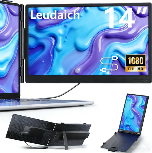 14" Laptop Screen Extender, FHD 1080P IPS Dual Screen Travel Monitor Extender, Portable Monitor for Laptops 13-16" with HDMI/USB-A/Type-C, Plug n Play for Mac, Win, Android